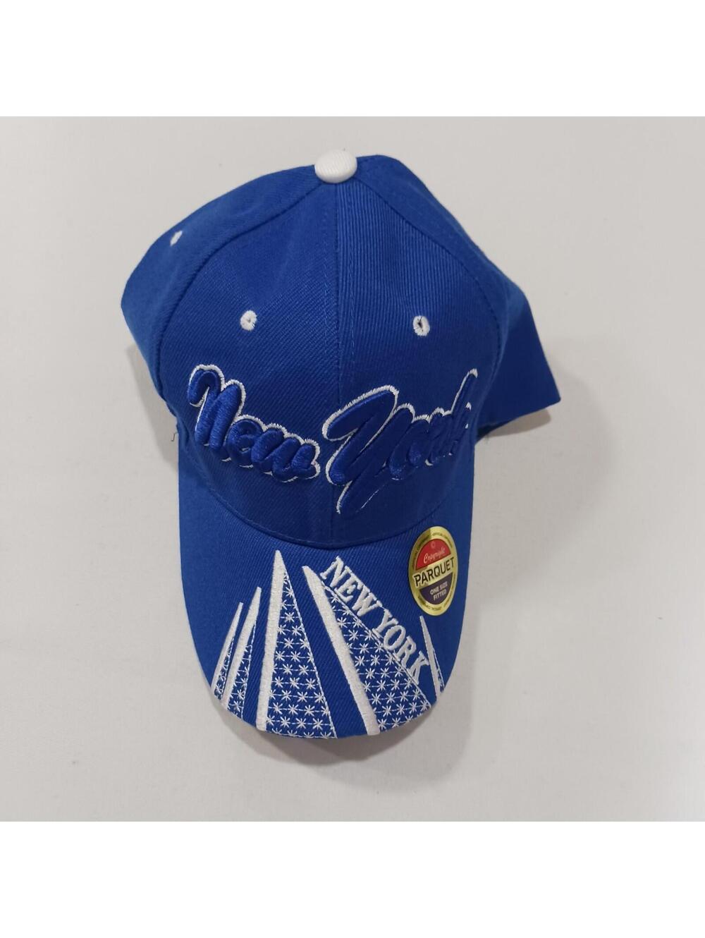 Parquet New York Men's Back Strap Blue/White Cotton Blend Baseball Cap Hat